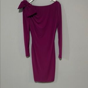 Badgley Mischka Magenta One-Shoulder Long Sleeve Bow Dress